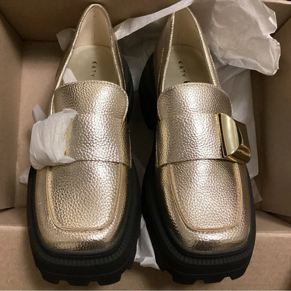 Katy Perry Geli Combat Loafers Gold Metallic 7.5 Med